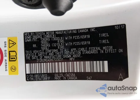 2017 Lexus Rx 350 z USA, uszkodzony, nr VIN 2T2BZMCA0HC123031